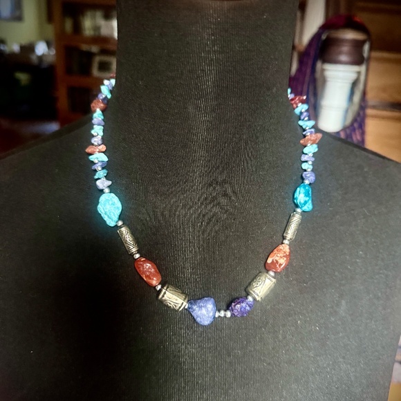 Multi-color Bead Necklace Gemstones Glass Boho Crafted - Picture 5 of 6